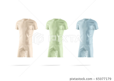 Blank colored soccer uniform with t-shirt and short mockup, isolated 65077179