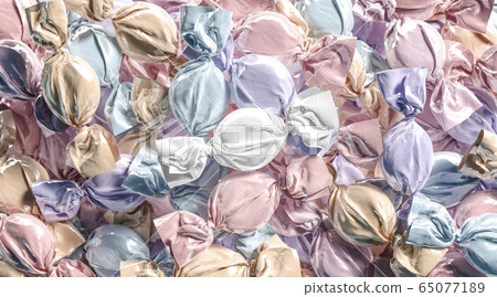 Blank colored hard candy foil wrapper mock up stack 65077189