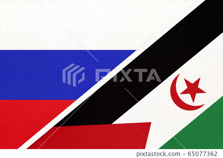 Russia vs Sahrawi Arab Democratic Republic symbol flags Russia vs Sahrawi Arab Democratic Republic symbol flags 65077362