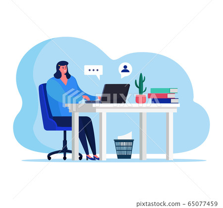 People with gadgets vector illustration, cartoon flat woman character sitting at table, smiling and chatting with friend isolated on white 65077459
