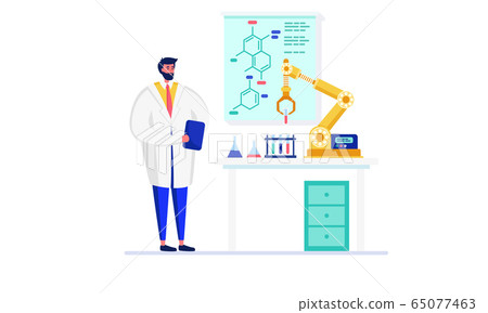 Scientist people in innovation laboratory vector illustration, cartoon flat doctor character making experiment using robot isolated on white 65077463