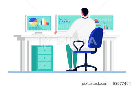 Scientist people in innovation laboratory vector illustration, cartoon flat doctor character working on statistic analysis isolated on white 65077464