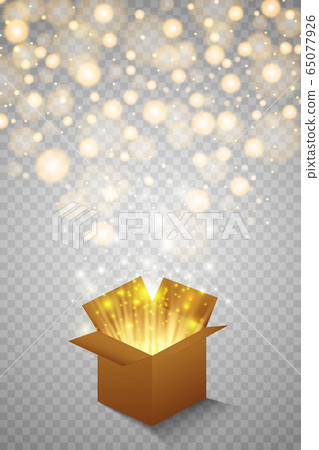 Magic gift box on a transparent background, magic for Christmas and New Year, birthday, illustrations, gift, postcard, congratulation, vector graphics. 65077926