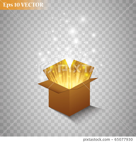 Magic gift box on a transparent background, magic for Christmas and New Year, birthday, illustrations, gift, postcard, congratulation, vector graphics. 65077930