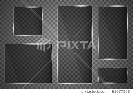 Glass plates are installed. Vector glass banners on a transparent background. Glass. Glass paintings. Color frames. 65077968