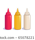 Ketchup, mustard and mayonnaise bottles. 65078221