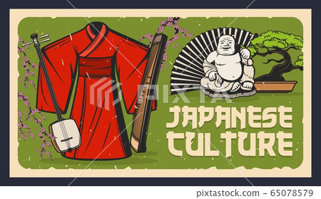 Japan bonsai, netsuke, kimono, shamisen and geisha Japan bonsai, netsuke, kimono, shamisen and geisha 65078579