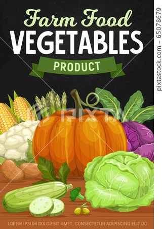 Fresh vegetables, farm market food veggies - Stock Illustration ...