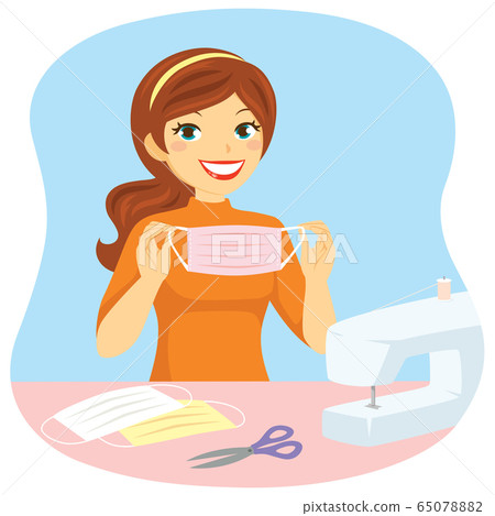 Making fabric masks. Girl sewing DIY Handmade face masks to protect against coronavirus and other diseases. Making fabric masks. Girl sewing DIY Handmade face masks to protect against coronavirus and other diseases. 65078882