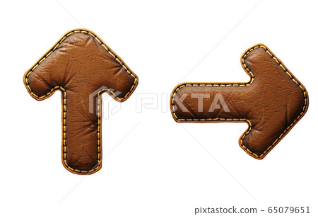 Set of symbols up arrow and right arrow made of leather. 3D render font with skin texture isolated on white background. Set of symbols up arrow and right arrow made of leather. 3D render font with skin texture isolated on white background. 65079651
