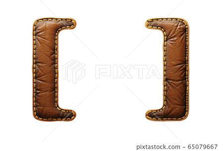 Set of symbols left and right bracket made of leather. 3D render font with skin texture isolated on white background. Set of symbols left and right bracket made of leather. 3D render font with skin texture isolated on white background. 65079667