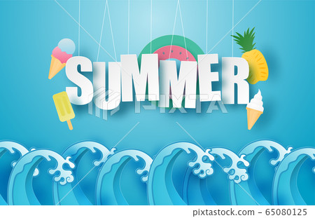 Hello summer poster or banner with hanging text, - Stock Illustration ...