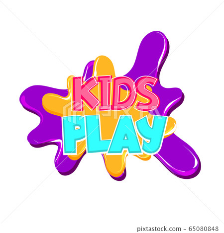 Kids zone comic text badge on splash sticker. 65080848