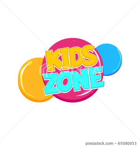Kids zone comic text badge on splash sticker. 65080853