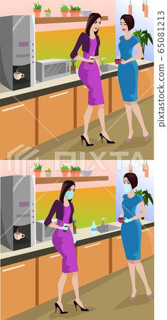 Office Kitchen Work during quarantine Business during quarantine Work after quarantine Business after quarantine Business Business People Drinking Coffee Vector illustration 65081213