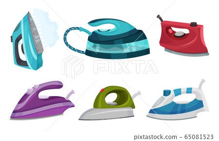 Irons as Electric Household Appliance for Steaming Clothes Vector Set 65081523