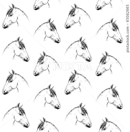 Vector seamless pattern of sketch horse head - Stock Illustration ...