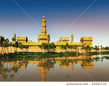 Arabic small town on desert, 3d rendering Arabic small town on desert, 3d rendering 65083134