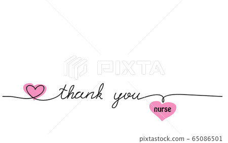 Thank you nurse one continuous line drawing, lettering, handwritten text, quote. Nurse day celebration, simple vector web banner, background with heart 65086501