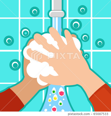 Hand washing under the tap. Protection against 65087533