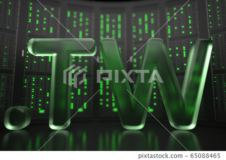 Taiwanese domain .tw on server room background. Internet in Taiwan related conceptual 3D rendering 65088465