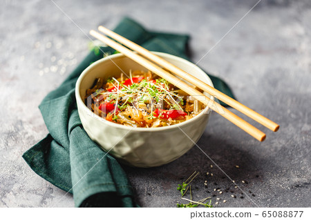 Noodles and green beans. Noodles and green beans. 65088877