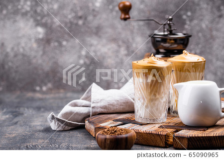 Dalgona whipped coffee with milk Dalgona whipped coffee with milk 65090965