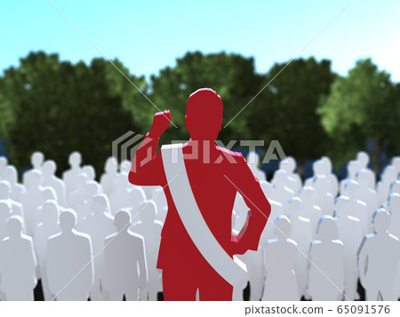 CG 3D illustration Men's leadership wielding a heat valve in front of people 65091576