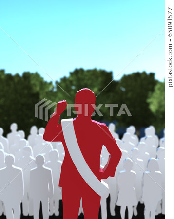 CG 3D illustration Men's leadership wielding a heat valve in front of people 65091577