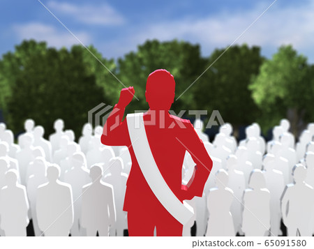 CG 3D illustration Men's leadership wielding a heat valve in front of people 65091580