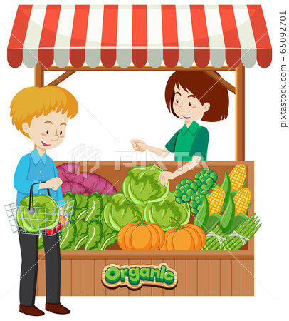 Shopkeeper and customer at vegetables vendor 65092701