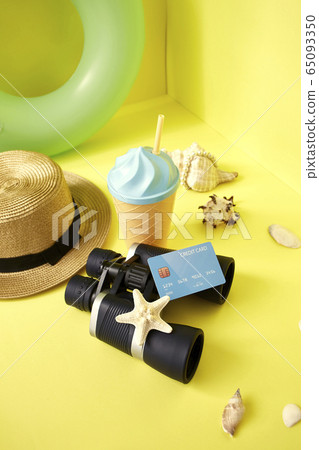 Summer vacations bright yellow wall background Summer vacations bright yellow wall background 65093350