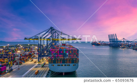 Container cargo ship at industry sea port, import 65093676