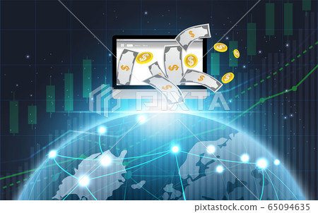 Stock market and exchange data. Candle stick graph Stock market and exchange data. Candle stick graph 65094635
