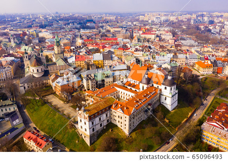 Aerial view of Lublin with Dominican monastery and Archcathedral Aerial view of Lublin with Dominican monastery and Archcathedral 65096493