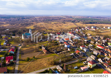Panoramic view from above on the village Wlodowice. Poland Panoramic view from above on the village Wlodowice. Poland 65096525