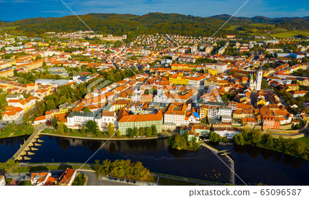 Panoramic view from the drone on the city Pisek. Czech Republic 65096587