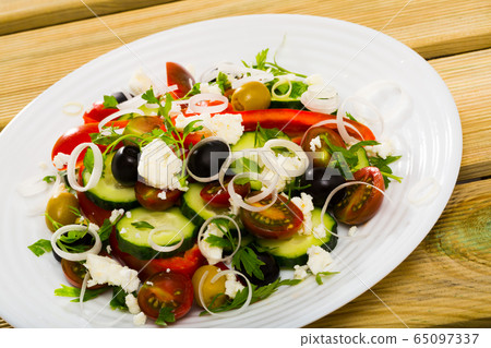 Shopska salad - dish of Balkan cuisine 65097337