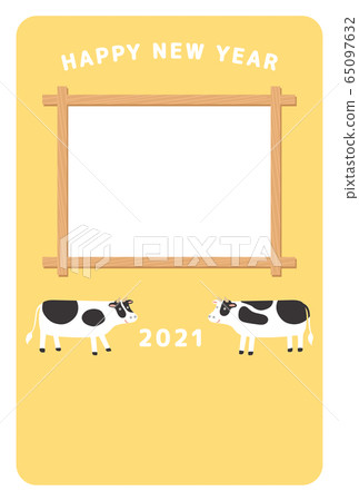 Photo frame New Year's card 2021 ox yellow 65097632