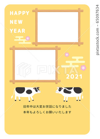 Photo frame New Year's card 2021 ox yellow Photo frame New Year's card 2021 ox yellow 65097634