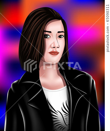 Vector image of Beautiful women who wear black leather jackets Motorcycle style. 65098311