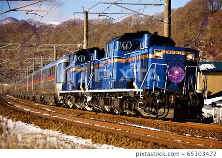 Sleeper limited express Cassiopeia running in Hokkaido Sleeper limited express Cassiopeia running in Hokkaido 65103472