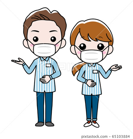 A convenience store clerk wearing a mask A convenience store clerk wearing a mask 65103884