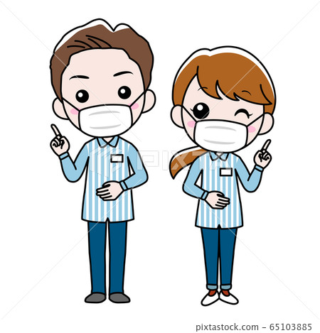 A convenience store clerk wearing a mask A convenience store clerk wearing a mask 65103885
