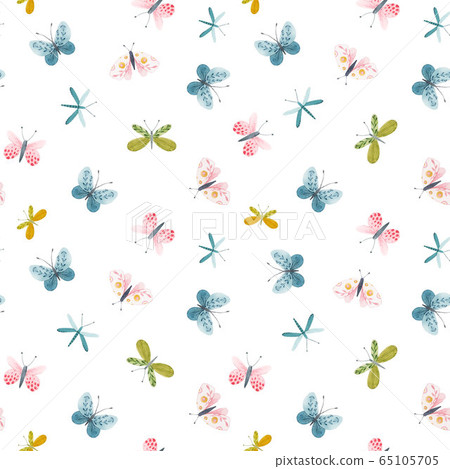 Beautiful seamless pattern with watercolor hand drawn cute butterflies. Stock illustration. Beautiful seamless pattern with watercolor hand drawn cute butterflies. Stock illustration. 65105705