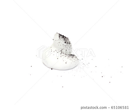 Shaving foam clean and comfortable shaving with active charcoal on a white background, isolate, close-up 65106581