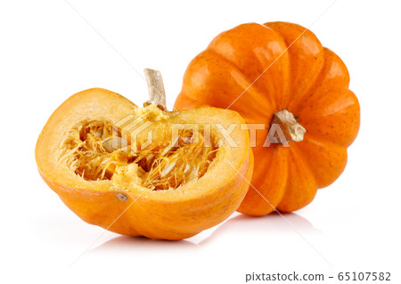 Half and whole mini pumpkin isolated Half and whole mini pumpkin isolated 65107582