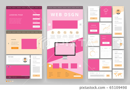 Website template design with interface elements - Stock Illustration ...