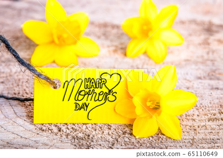 Yellow Label With Calligraphy Happy Mothers Day. Yellow Label With Calligraphy Happy Mothers Day. 65110649
