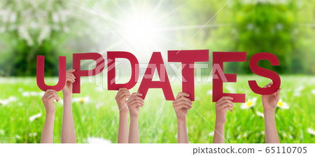 People Hands Holding Word Updates, Grass Meadow 65110705